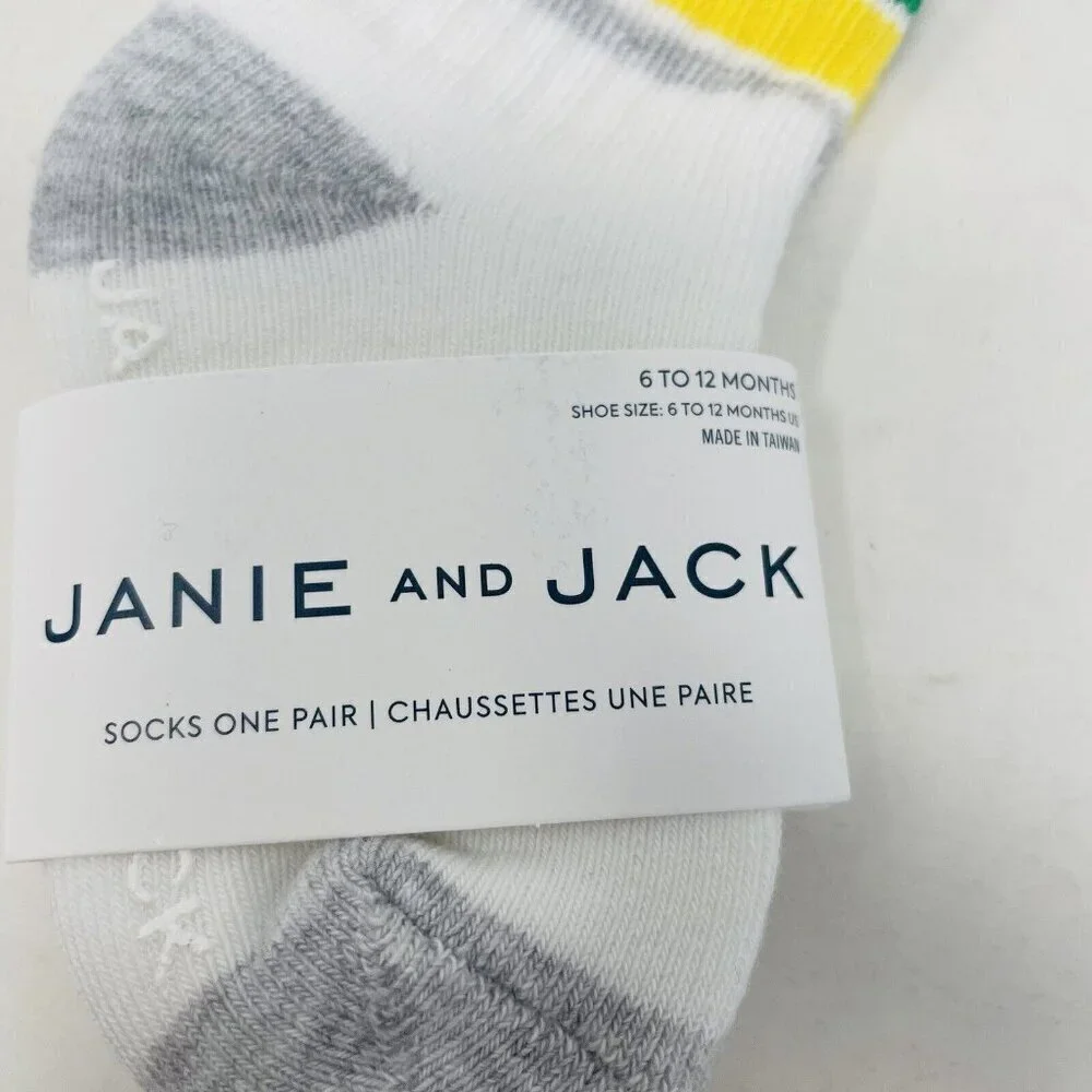 Janie and Jack Baby Boys 6-12 Months Athletic Striped Crew‎ Socks in White/Gray